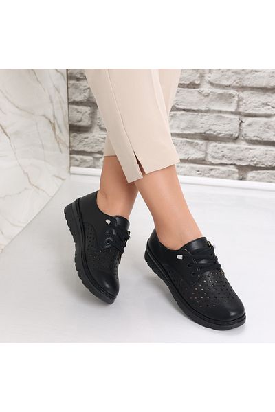 MODA STİL Women's Casual Black Shoes Made of Ecological Leather Halya, 39