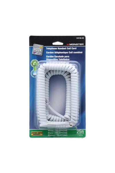 Generic Monster Telephone Handset Coil Cord White 25ft