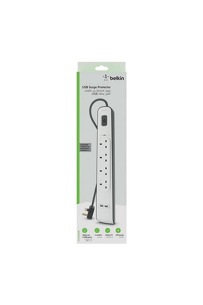 Generic belkin 2-USB Port 4-Way Surge Protection Strip with 2m Power Cord White and Black BSV401AR2M