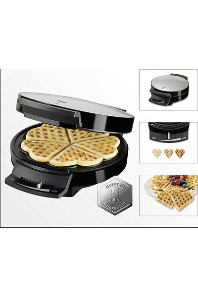Trisa 7352.4212 Aparat de gofre Waffle Pleasure, 1000W, capacitate 5 gofre în formă de inimă, Argintiu