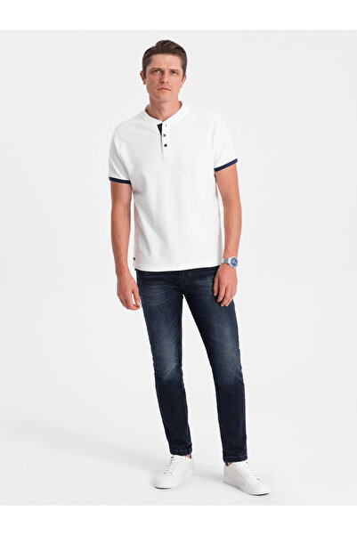 OMBRE Herren Poloshirt ohne Kragen - weiß V1 OM-TSCT-0156 L