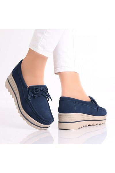 MODA STİL Women's Navy Blue Suede Platform Shoes Asion, 39