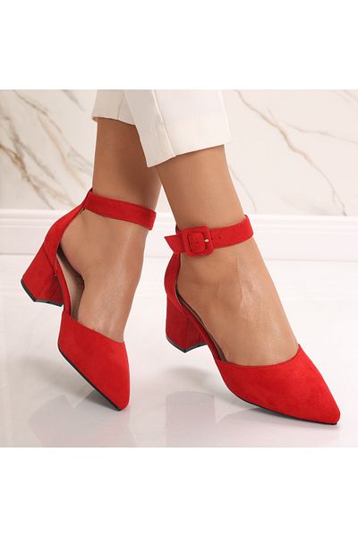 MODA STİL Women's Red Heeled Shoes Made of Ecological Suede Leather Liunda, 40