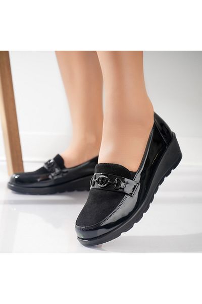 MODA STİL Women's Casual Black Shoes Made of Eco-Suede Leather Klodi, 39