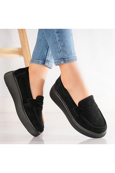 MODA STİL Women's casual shoes Black Genuine Suede Temia, 38