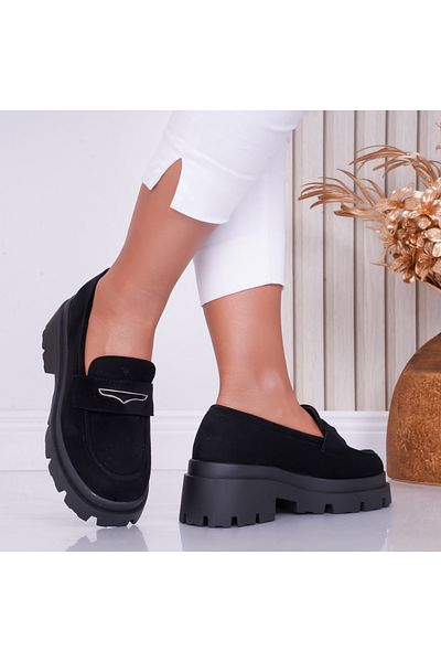 MODA STİL Women's Casual Black Suede Shoes Serena, 39