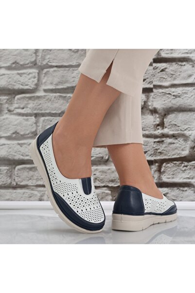 OUGE Women's casual shoes White/Navy Blue made of Molica Ecological Leather, 40