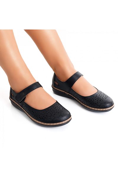 MODA STİL Women's Casual Black Shoes Made of Careta Eco-Leather, 37