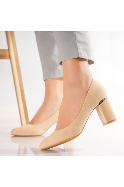 MODA STİL Women's Beige Heeled Shoes Made of Eco-Suede Leather Aroni, 40