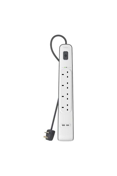 Generic belkin 2-USB Port 4-Way Surge Protection Strip with 2m Power Cord White and Black BSV401AR2M