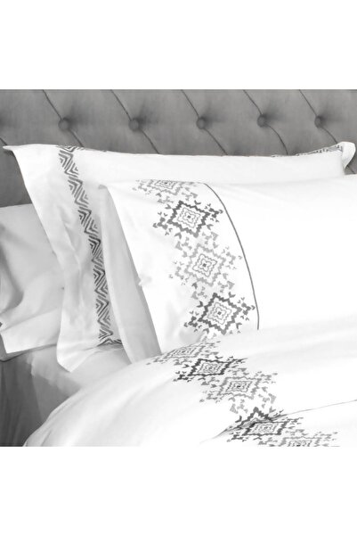 Ferrucci Frochi White Silver Embroidered Duvet Set King, Double, 7 Piece Set