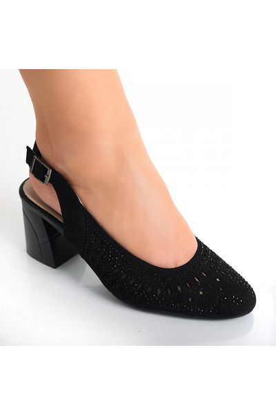 MODA STİL Women's Black Heeled Shoes Made of Eco-Suede Leather Deni, 40