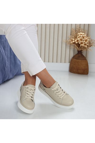MODA STİL Women's casual shoes Beige made of genuine leather Novea, 37