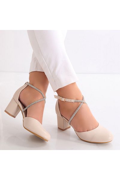 MODA STİL Beige Women's Shoes Made of Organic Leather Graisi, 36