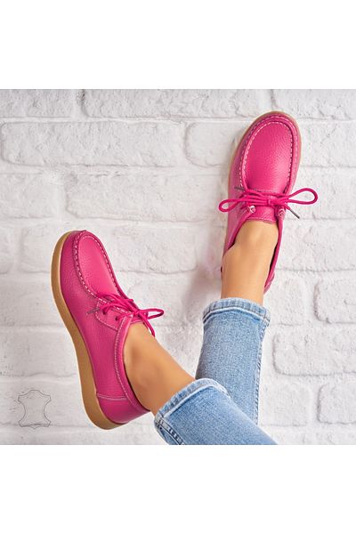 Joana Women's Moccasins Natural Leather Fuchsia Harla