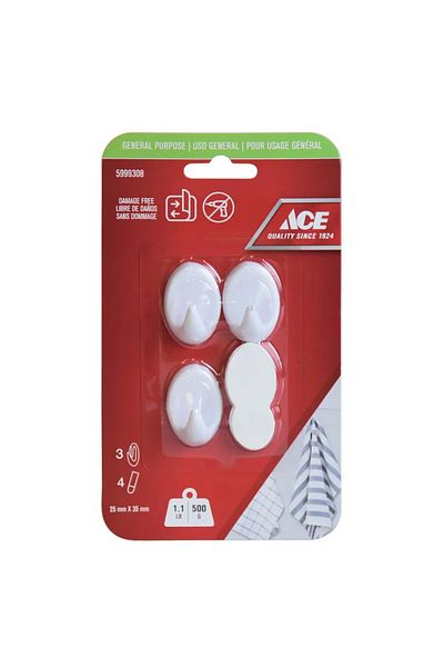 ACE Adhesive Hook Pack (3 Pc., 2.5 x 3.5 cm, White)