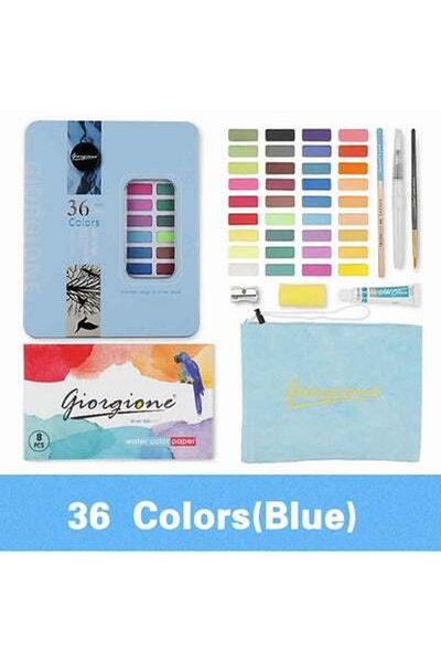 HALAMODO 36 Colors Solid Watercolors Paints Set Pigment Drawing Painting With Water Brush Paintbrush