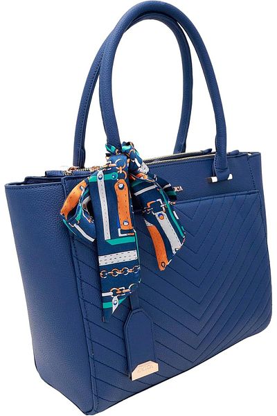AMICA Regina Women's Leather Satchel Navy Blue Handbag With Scarf Tie Detailing, M