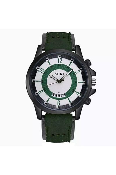 SOKI - Unisex Casual Wristwatch, Elegant Quartz Premium S22 Green, Leather Strap, Analog Display