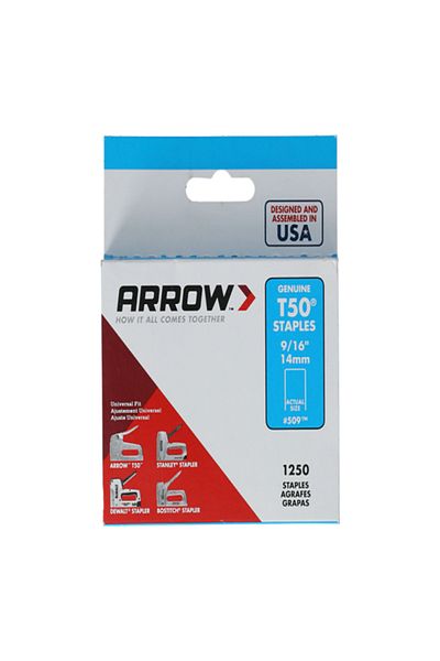 ARROW 250-Piece 16 Gauge T 50 Universal Fit Wide Crown Staple Wire Set Silver 9/16inch