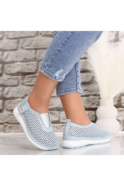 MODA STİL Women's casual shoes in blue natural leather Watifa, 40