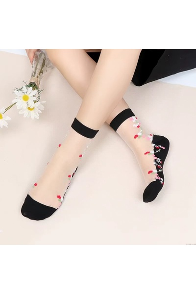 delis Sosete pentru dama, SS0168, model flori, Alb/Negru, marime universala