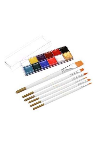 HALAMODO 7-Piece Painting Art 12-Colour Face Paint With Paint Brush Kit Multicolour