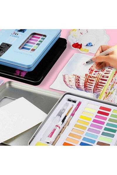 HALAMODO 36 Colors Solid Watercolors Paints Set Pigment Drawing Painting With Water Brush Paintbrush