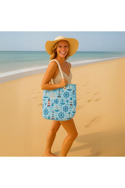 BEYLİNİ Large Rope Strap Pattern Beach Bag Zipper Waterproof Large Summer Carry Bag 40X40Cm