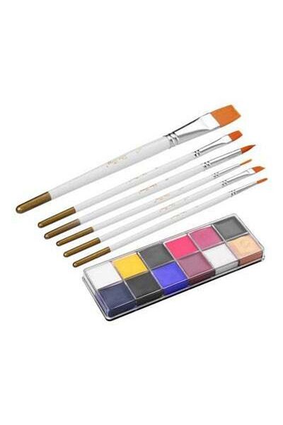 HALAMODO 7-Piece Painting Art 12-Colour Face Paint With Paint Brush Kit Multicolour