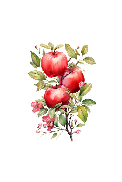 INOVATIX Set de 8 piese, Autocolant floare de măr cu mere roșii, INOVATIX®. 6 cm