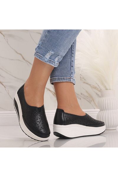MODA STİL Women's Black Platform Shoes Made of Genuine Leather Pyrva, 36
