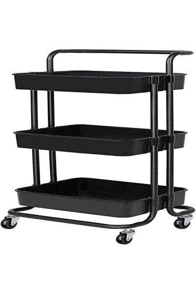 Parfait عربة مطبخ متعددة الاستخدامات بثلاث طبقات بعجلات دوارة باللون الأسود