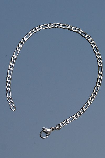 Rua Jewelry Steel Figaro Chain Bracelet 3 mm Silver Color |   No Tarnish, Unisex, 2 Years Warranty