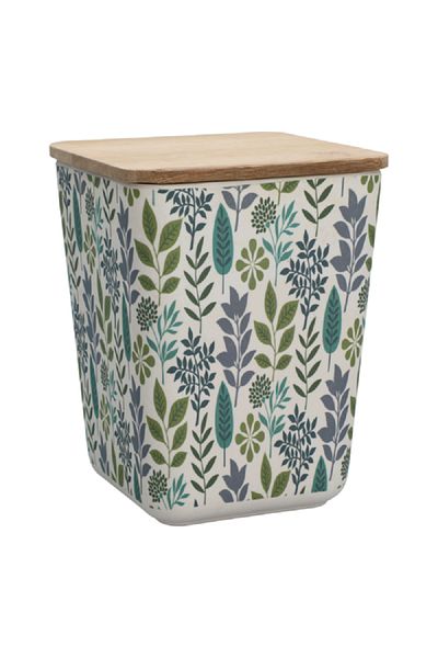 Felli Leaf and Floral Printed Bamboo Fiber Canister with Lid Multicolor