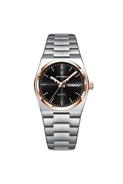 delis Men's watch Poedagar CS1792, stainless steel, silver-rose gold, black dial