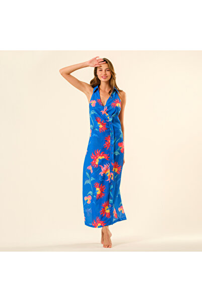 Zsa Zsa Zsu Protı Dijital Baskılı Şantuklu Elbise - Lacivert