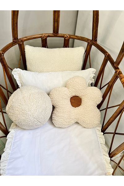 Cherry Bloom Cotton Daisy Pillow and Ball Pillow Ecru