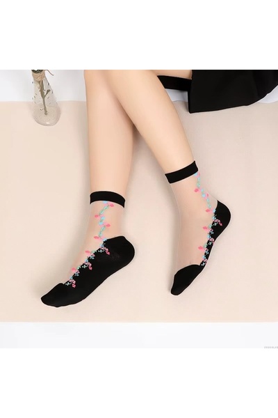 delis Sosete pentru dama, SS0174, model flori, Alb/Negru, marime universala