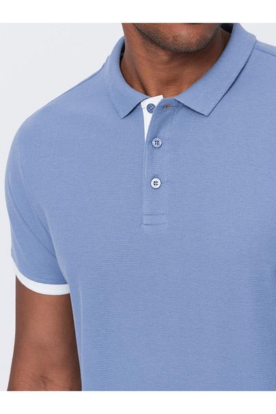 OMBRE Herren-Poloshirt aus Baumwolle mit Kontrastbesatz - blau V3 OM-POSS-0113 M