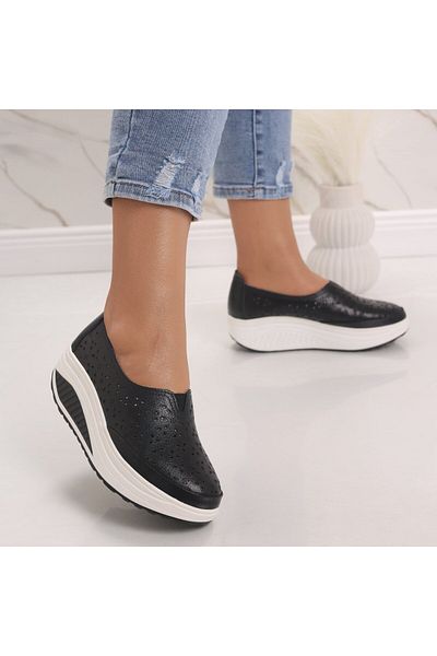 MODA STİL Women's Black Platform Shoes Made of Genuine Leather Pyrva, 36