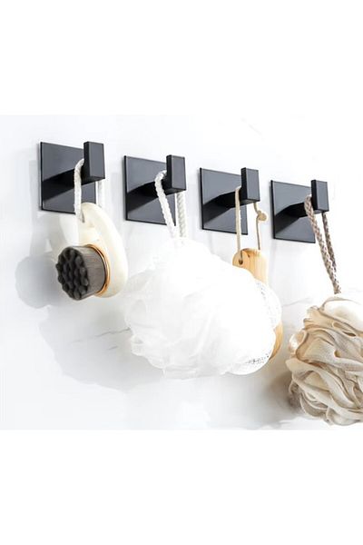 zola Set 4 carlige pentru prosoape, banda adeziva, negru, 5.5 x 5.5 x 4.5 cm
