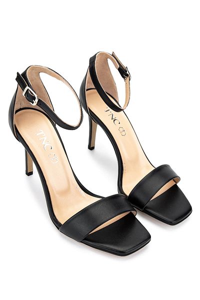 Tamer Tanca Women's Genuine Leather Black Leather Heeled Shoes