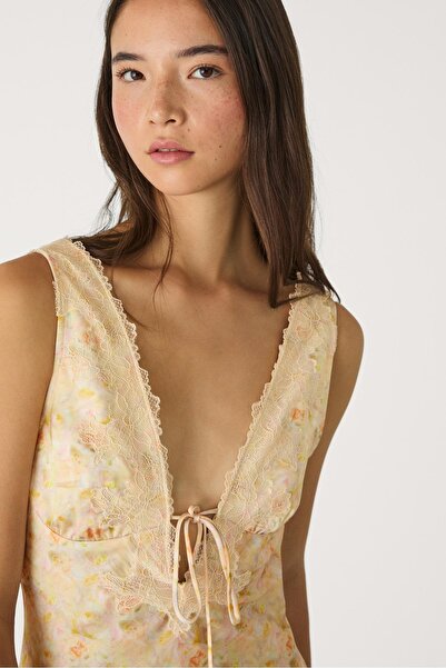 Stradivarius Satin and lace midi dress