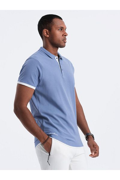 OMBRE Herren-Poloshirt aus Baumwolle mit Kontrastbesatz - blau V3 OM-POSS-0113 M