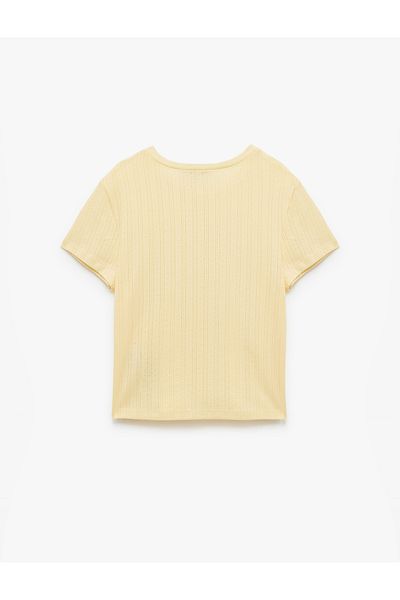 Koton Crew Neck Short Sleeve Textured Cat Printed T-Shirt