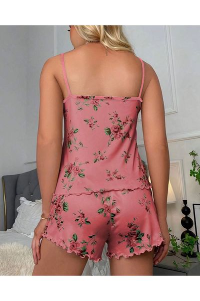 ALORA Women's Flower Patterned Pink Shorts Athlete Set