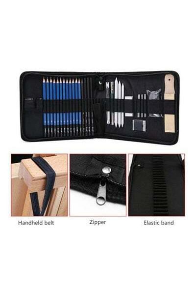 HALAMODO Pack Of 32 Professional Pencil Drawing Kit Blue/White/Black