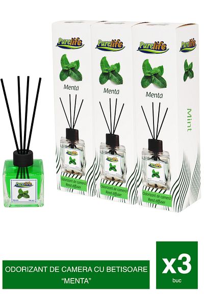 PureLife Set of 3 x PureLife Reed Air Freshener – Mint – 120 ml