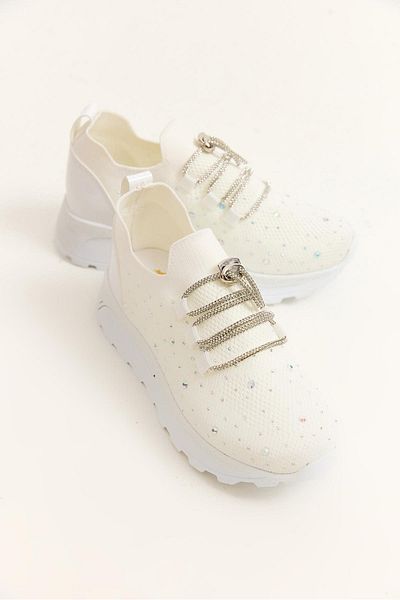 Raneel Kazançlı Alışveriş Stone Detailed Stylish Design Women's Shoes White